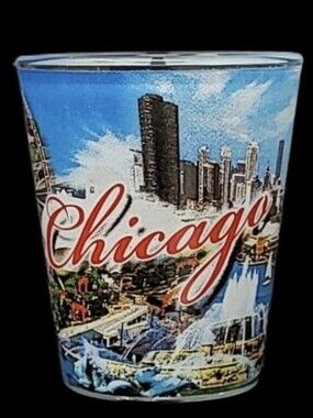 "CHICAGO" SOUVENIR SHOT GLASS-MADE IN TAIWAN